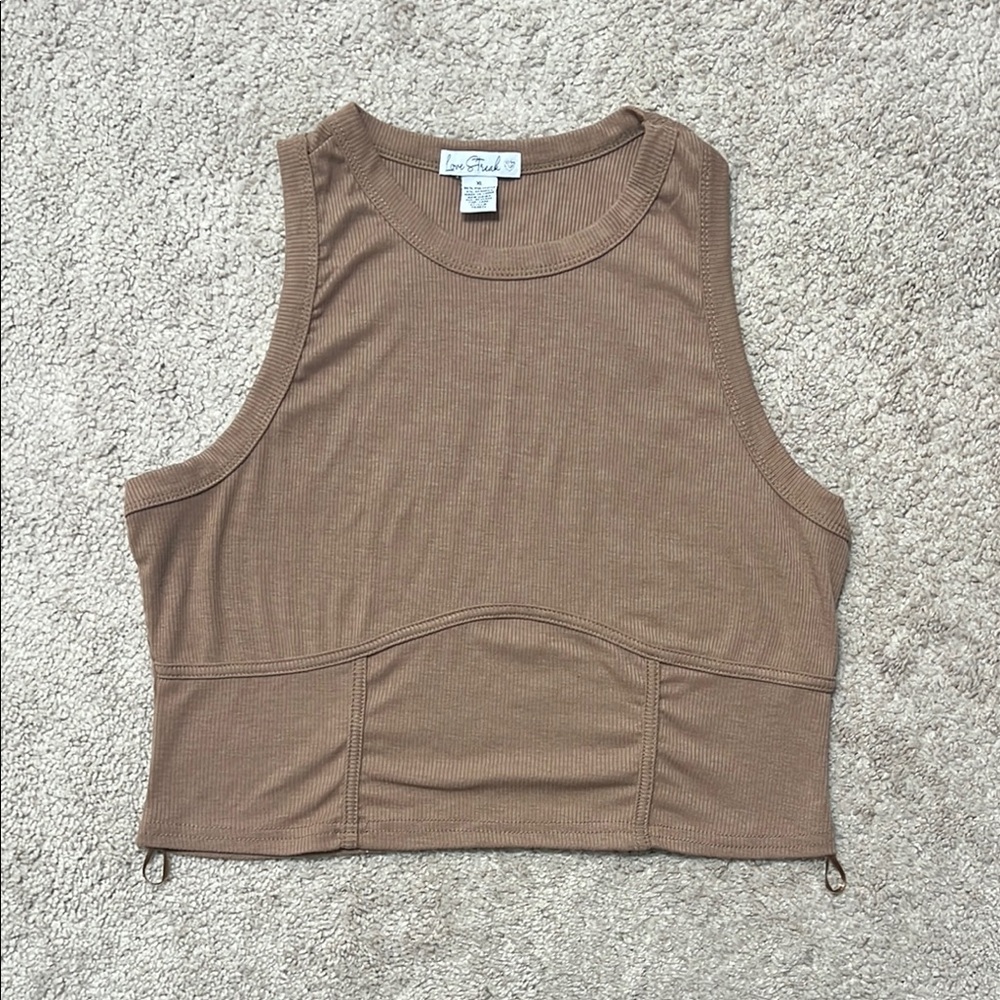 Love Streak Brown Ribbed Crop Top